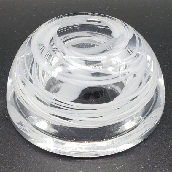 Kosta Boda MCM Swedish Thick Clear Crystal White Swirl Art Glass Tealight Holder - Picture 3 of 8